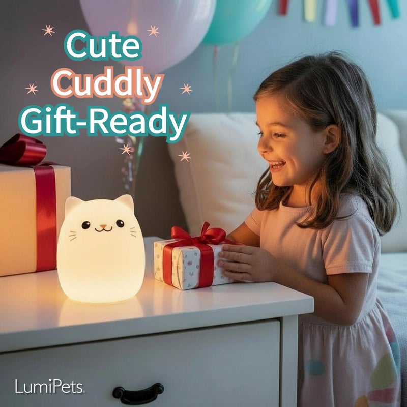 Lumipets Clive The Cat Squishy Silicone Night Light for Kids | Cute Night Light with Remote & Touch Control for Baby & Toddler Bedrooms | Color Changing Portable Animal Nightlight | Kids Mood Lamp - Image 2